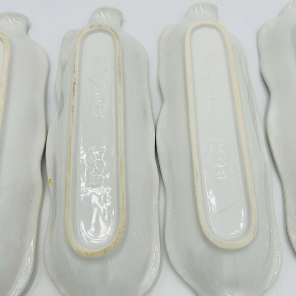 Signature Japan Ceramic Corn on the Cob Holders White Textured Set of 4 Serving - Picture 8 of 9